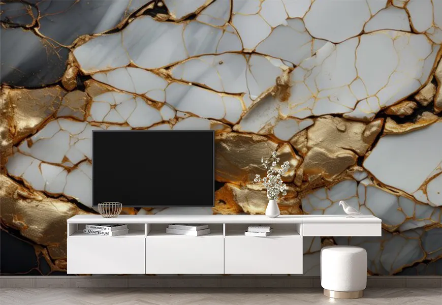 پوستر سه بعدی لاکچری پشت تلویزیون | کاغذ دیواری سه بعدی لاکچری پشت تلویزیون