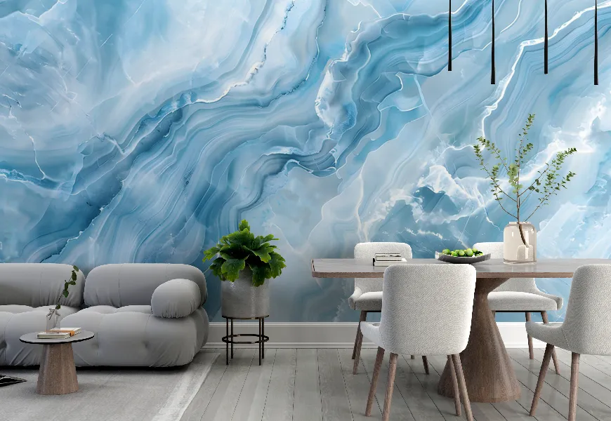 کاغذ دیواری سه بعدی رنگ آبی | کاغذ دیواری سه بعدی رنگ آبی