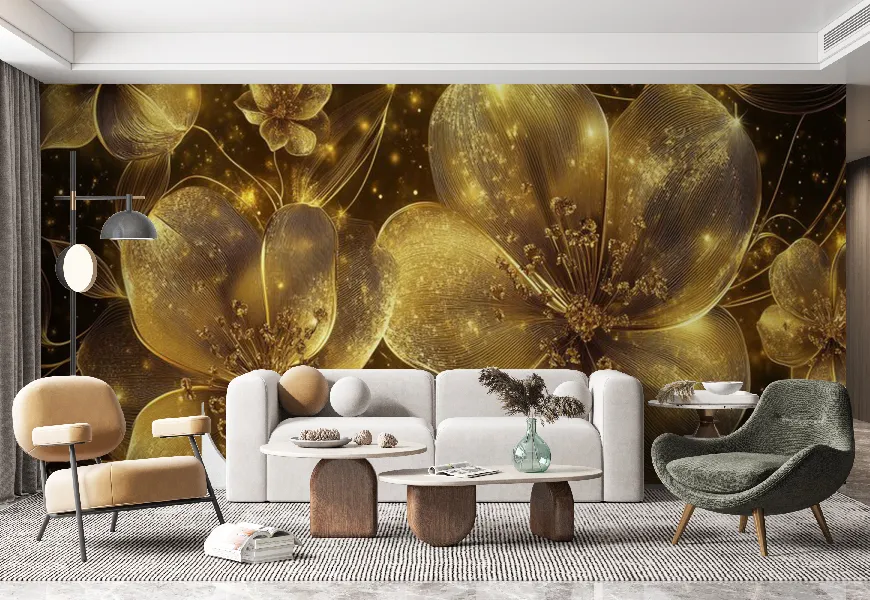 پوستر سه بعدی گل طلایی | پوستر سه بعدی گل طلایی