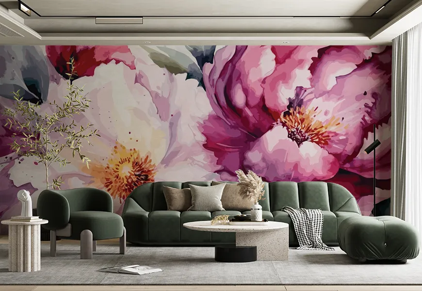 کاغذ دیواری سه بعدی صورتی | کاغذ دیواری سه بعدی صورتی