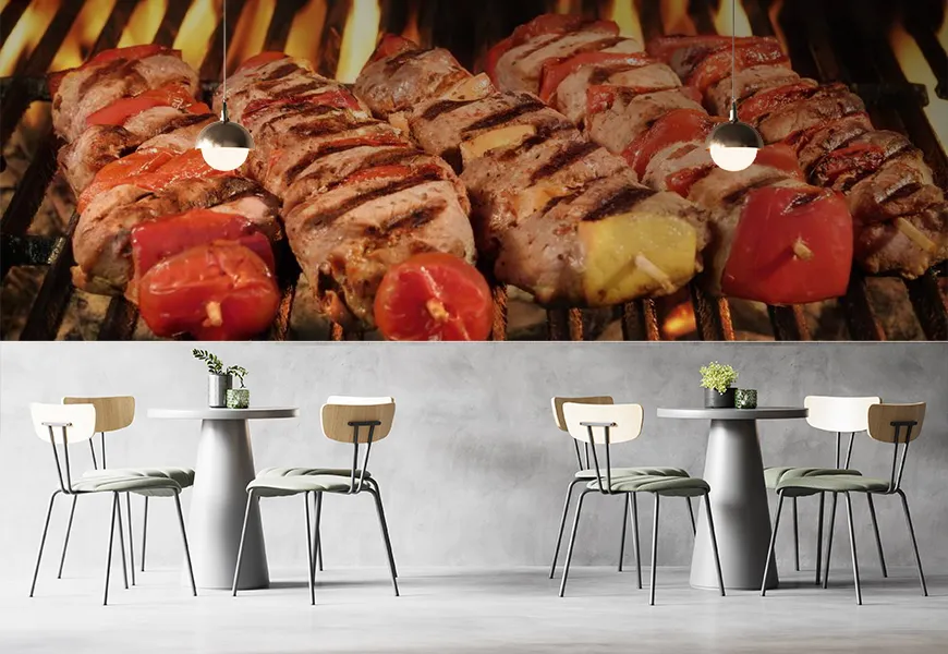 پوستر سه بعدی رستوران و فست فودی | کاغذ دیواری رستوران و فست فودی