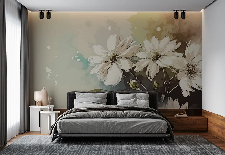 پوستر دیواری سه بعدی مدرن طرح گل شقایق سفید