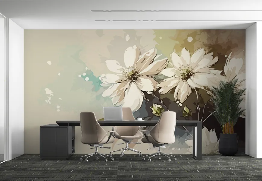 پوستر دیواری سه بعدی مدرن طرح گل شقایق سفید