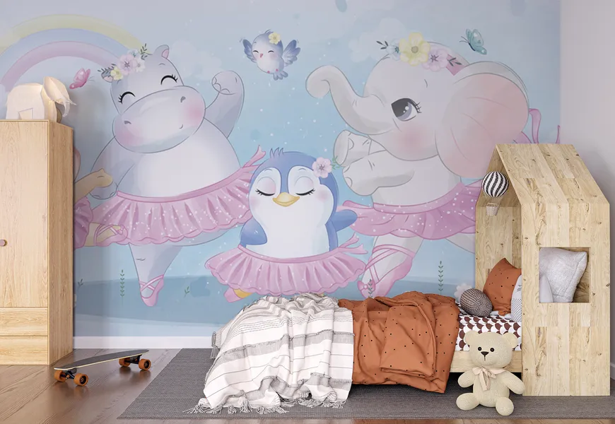 کاغذ دیواری اتاق نوزاد طرح رقص حیوانات
