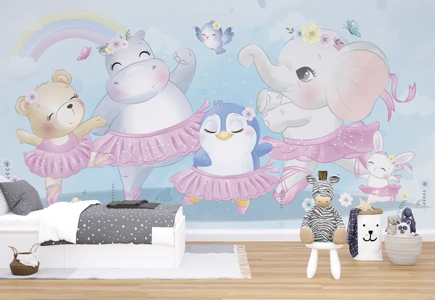 کاغذ دیواری اتاق نوزاد طرح رقص حیوانات