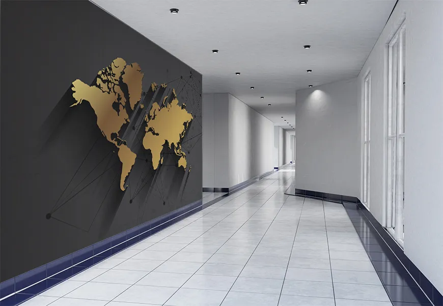 پوستر دیواری سه بعدی لاکچری طرح نقشه طلایی جهان