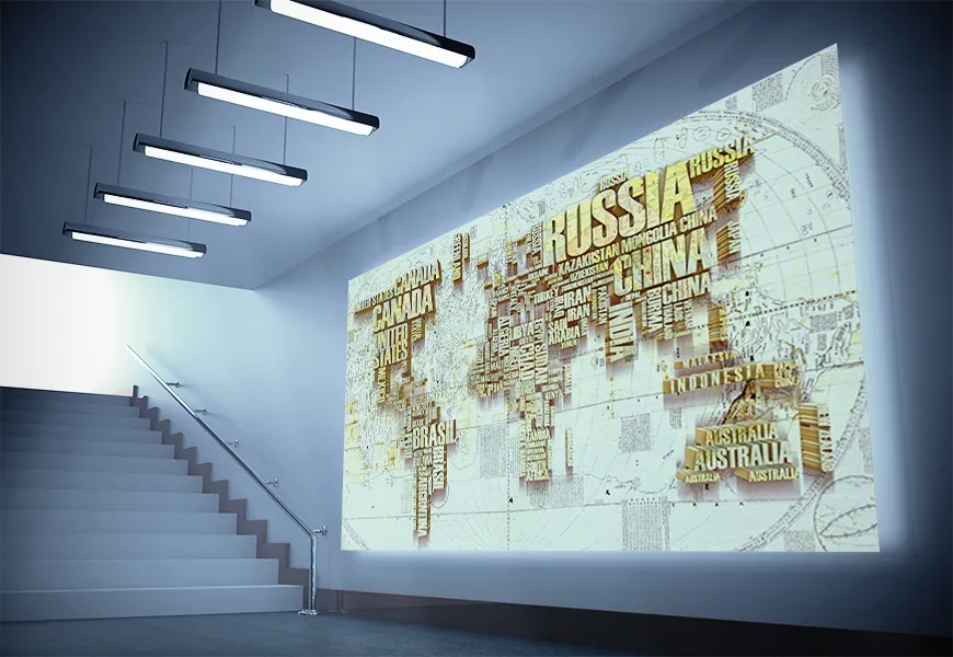 پوستر دیواری سه بعدی لاکچری طرح نقشه متنی جهان