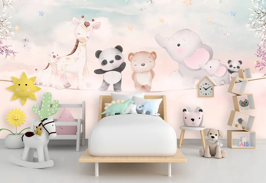 کاغذ دیواری اتاق نوزاد طرح حیوانات