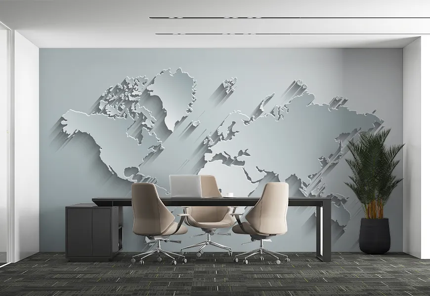 پوستر دیواری سه بعدی ساده طرح نقشه جهان