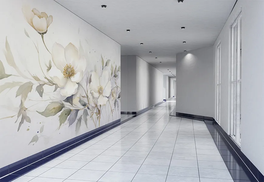 پوستر دیواری مدرن راهرو طرح گل شقایق پس زمینه روشن