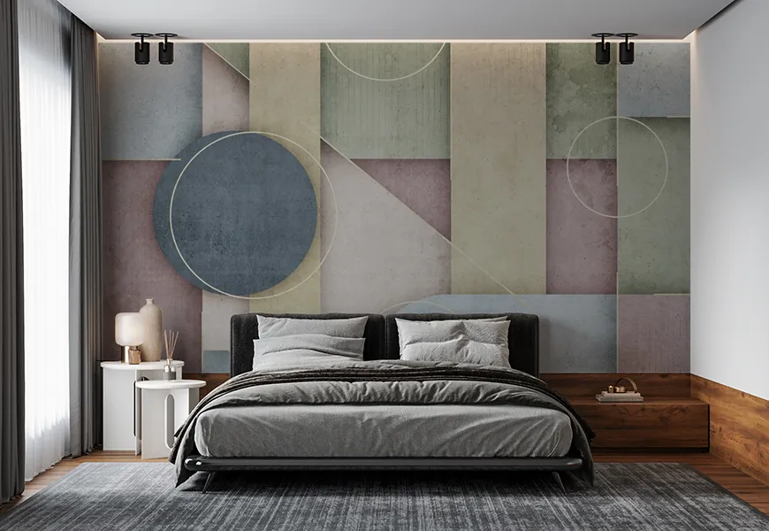 پوستر دیواری 3 بعدی مدرن اتاق خواب طرح اشکال هندسی