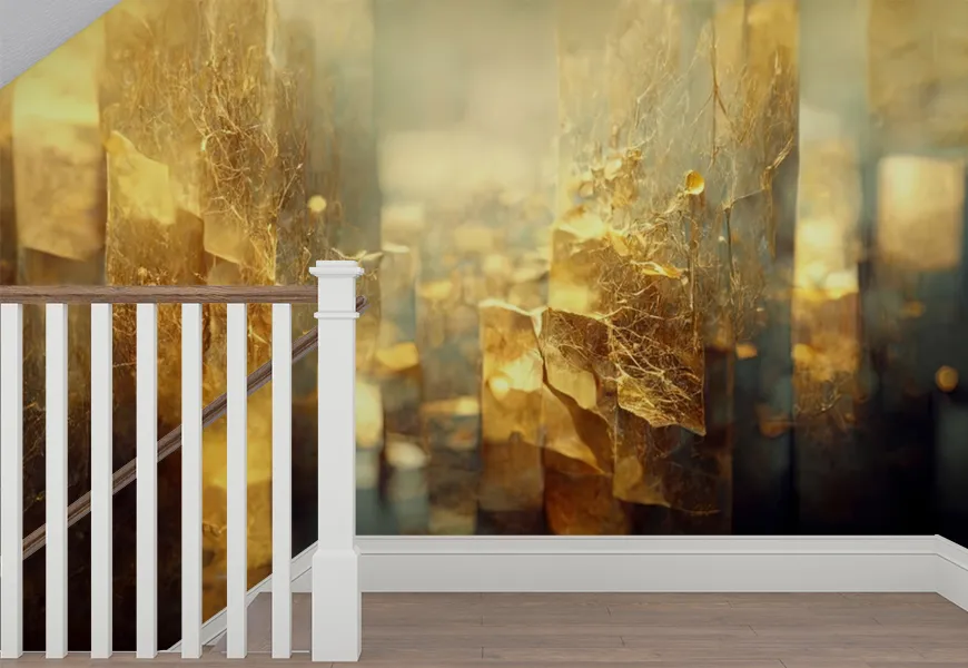 پوستر لاکچری طرح اشکال هندسی انتزاعی موج فراکتال طلایی