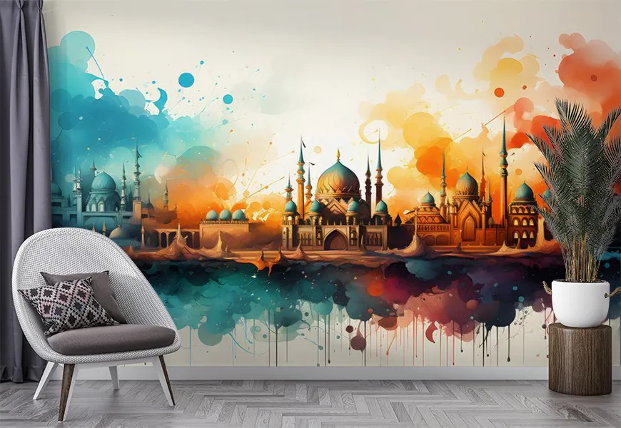 کاغذ دیواری مذهبی طرح مسجد رنگارنگ