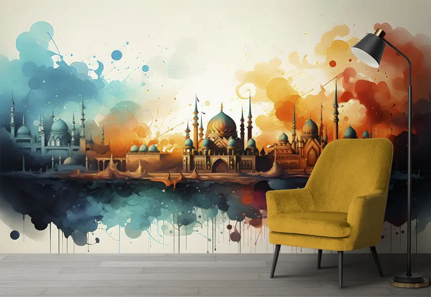 کاغذ دیواری مذهبی طرح مسجد رنگارنگ