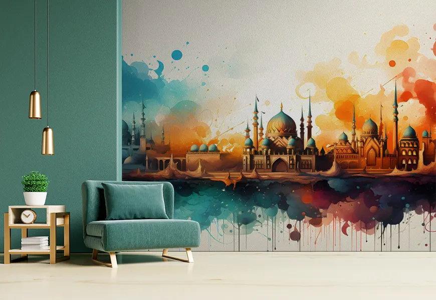 کاغذ دیواری مذهبی طرح مسجد رنگارنگ