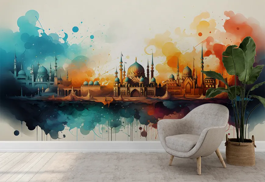 کاغذ دیواری مذهبی طرح مسجد رنگارنگ