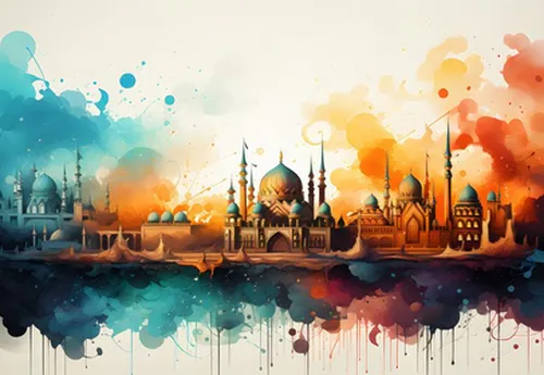کاغذ دیواری مذهبی طرح مسجد رنگارنگ