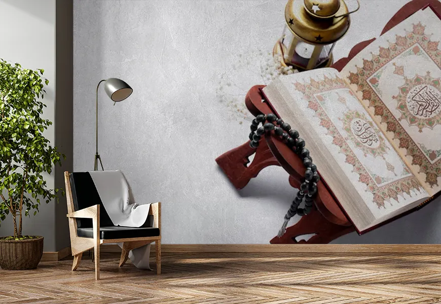 کاغذ دیواری مذهبی طرح قرآن و تسبیح