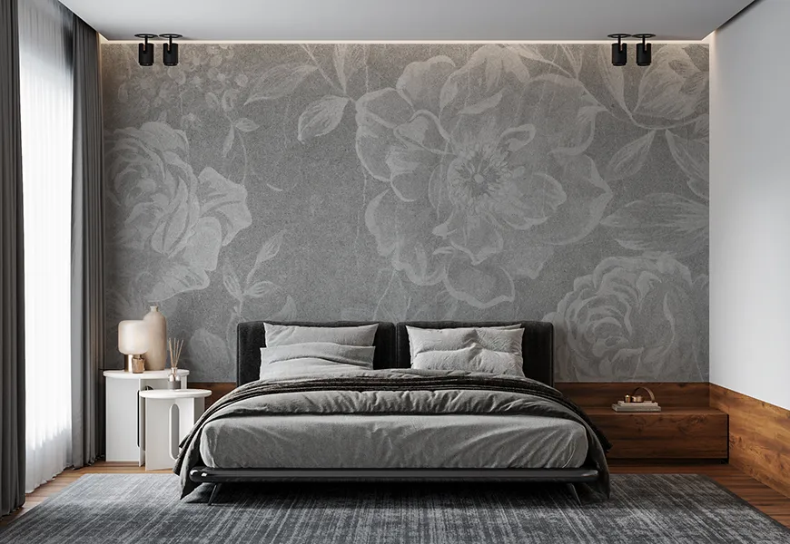 پوستر دیواری سه بعدی اتاق خواب مدرن گل رز پس زمینه طرح سنگ