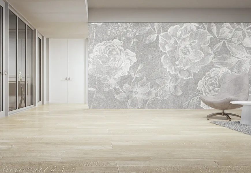 پوستر دیواری سه بعدی راهرو مدرن گل رز پس زمینه طرح سنگ