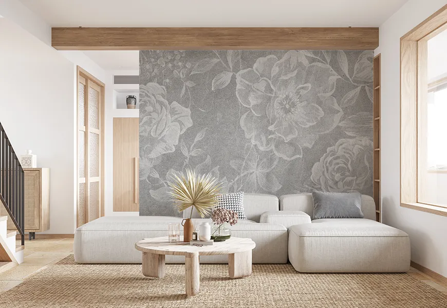 پوستر دیواری سه بعدی مدرن گل رز پس زمینه طرح سنگ