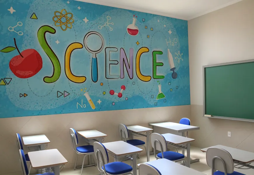 کاغذ دیواری سه بعدی مدرسه طرح شیمی