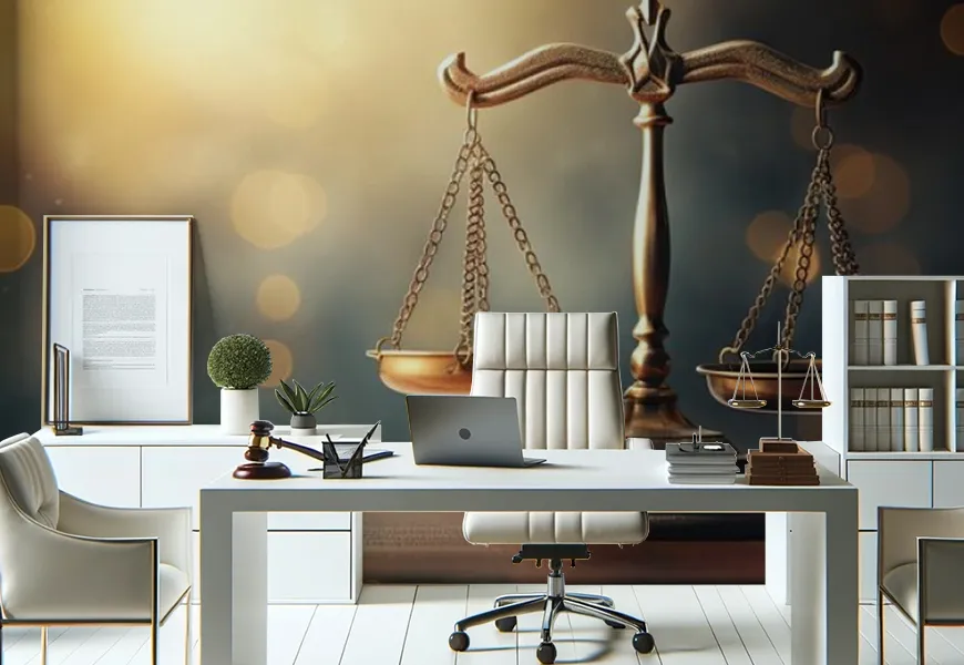 کاغذ دیواری 3 بعدی دفتر وکالت طرح ترازوی عدالت