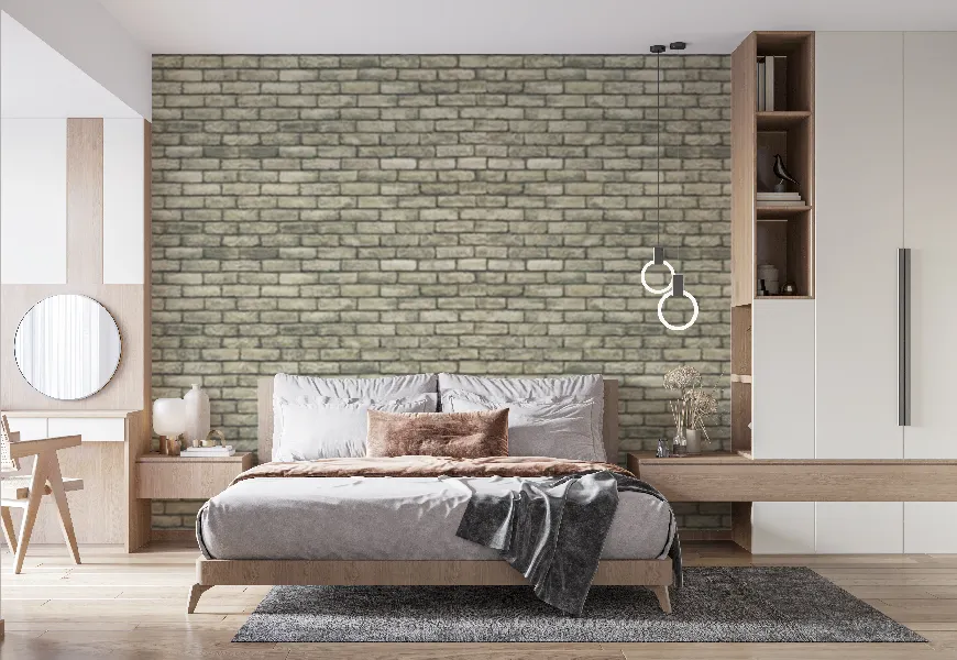 کاغذ دیواری سه بعدی اتاق خواب طرح دیوار آجری