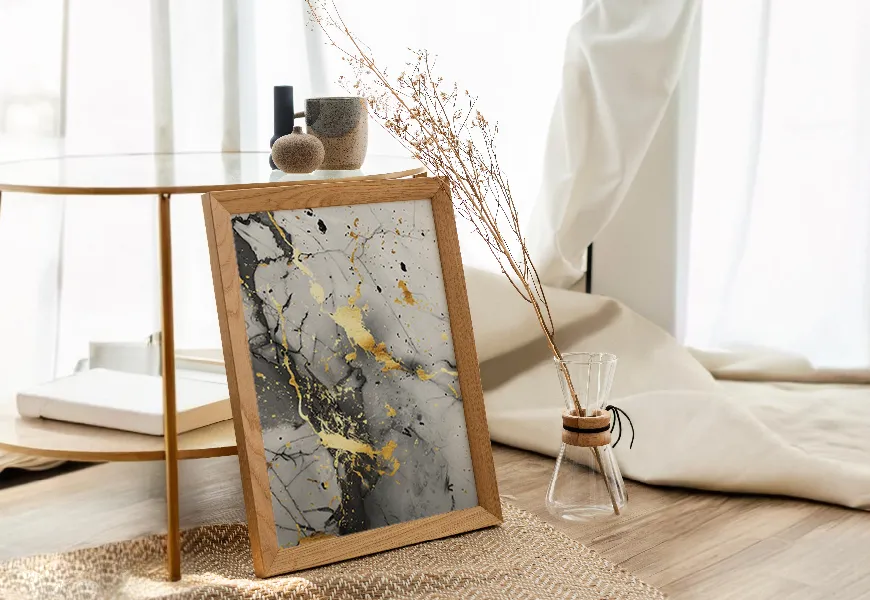 کاغذ دیواری طوسی طلایی طرح سنگ