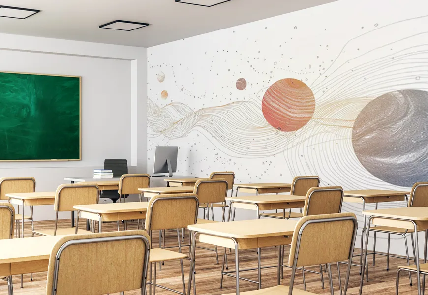 کاغذ دیواری سه بعدی مدرسه طرح کهکشان