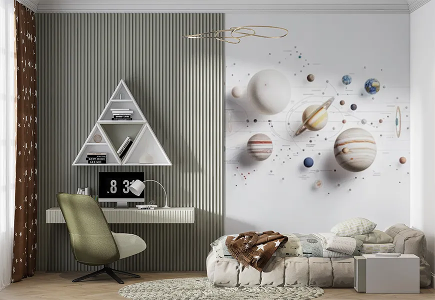 کاغذ دیواری کهکشان مدرسه طرح منظومه شمسی