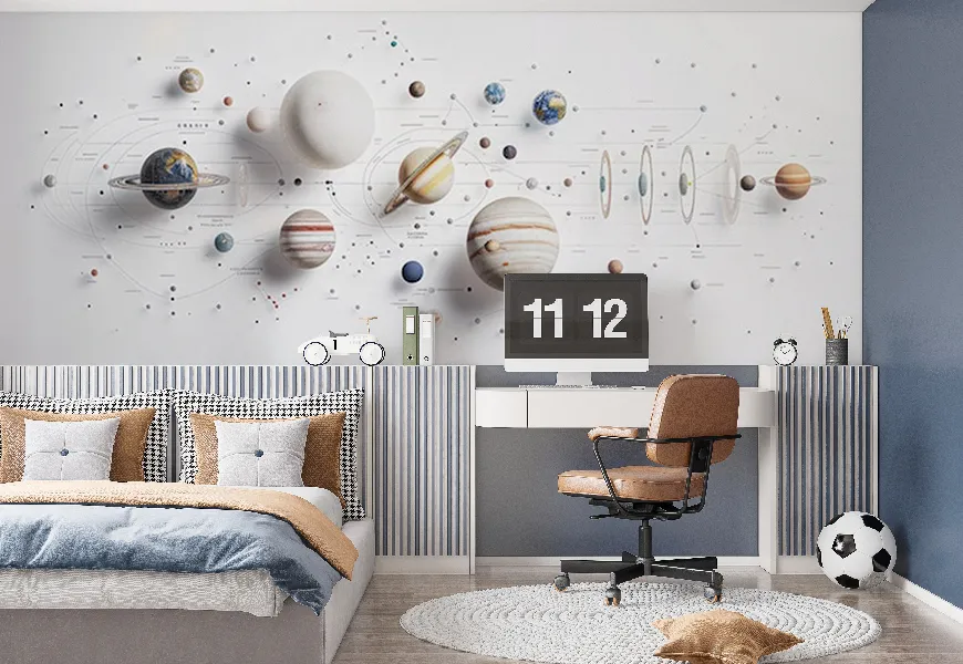کاغذ دیواری کهکشان اتاق پسر طرح منظومه شمسی