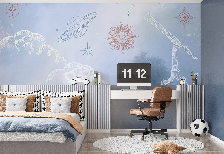 کاغذ دیواری کارتونی اتاق خواب طرح کهکشانی