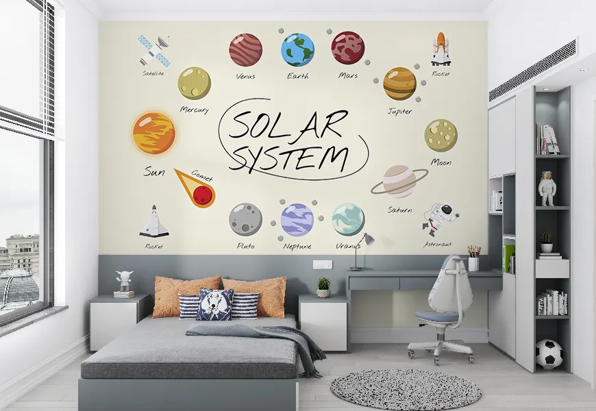 پوسترسه بعدی اتاق خواب طرح منظومه شمسی