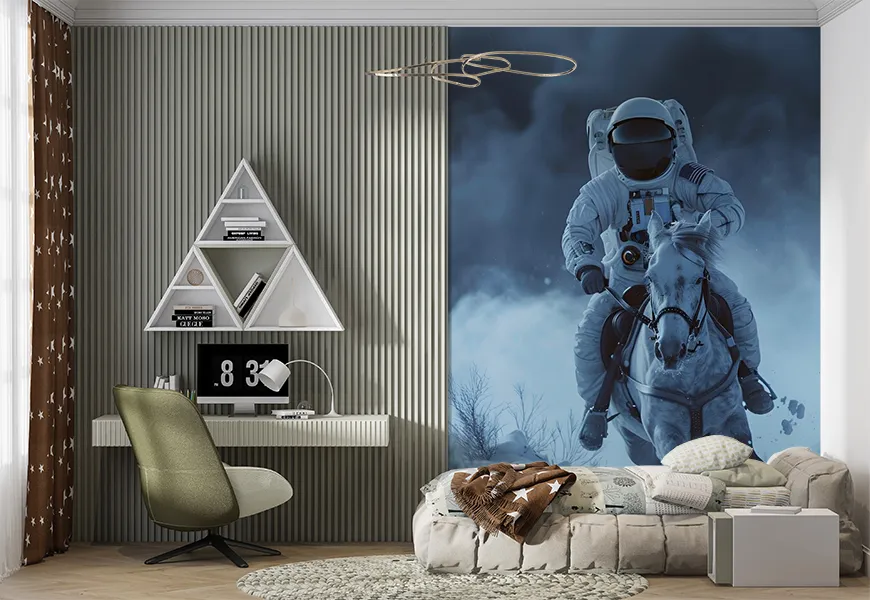 کاغذدیواری کهکشانی طرح فضانورد اسب سوار