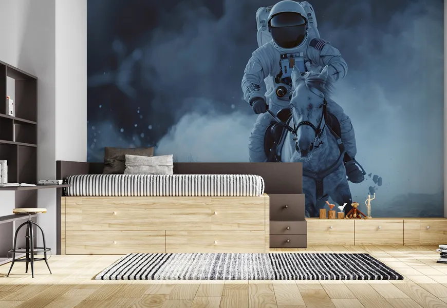 کاغذدیواری کهکشانی طرح فضانورد اسب سوار