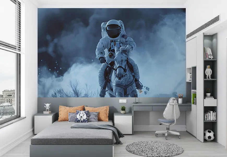 کاغذدیواری کهکشانی طرح فضانورد اسب سوار