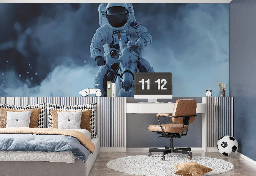 کاغذدیواری کهکشانی طرح فضانورد اسب سوار