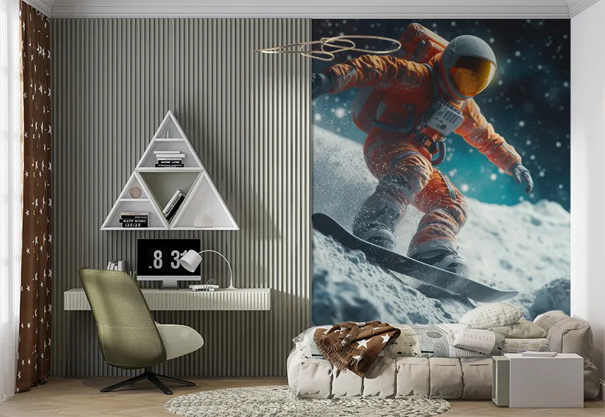 پوستر 3 بعدی اتاق خواب طرح اسکیت در فضا