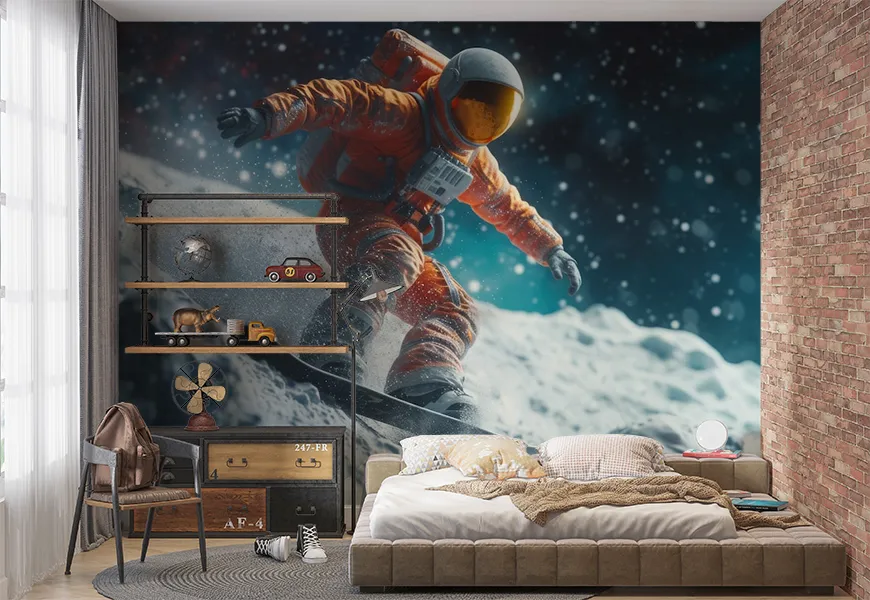 پوستر 3 بعدی طرح اسکیت در فضا