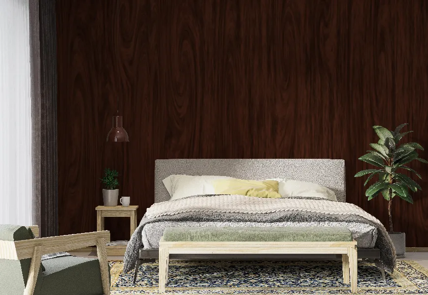 کاغذ دیواری اتاق خواب طرح چوب قهوه ای