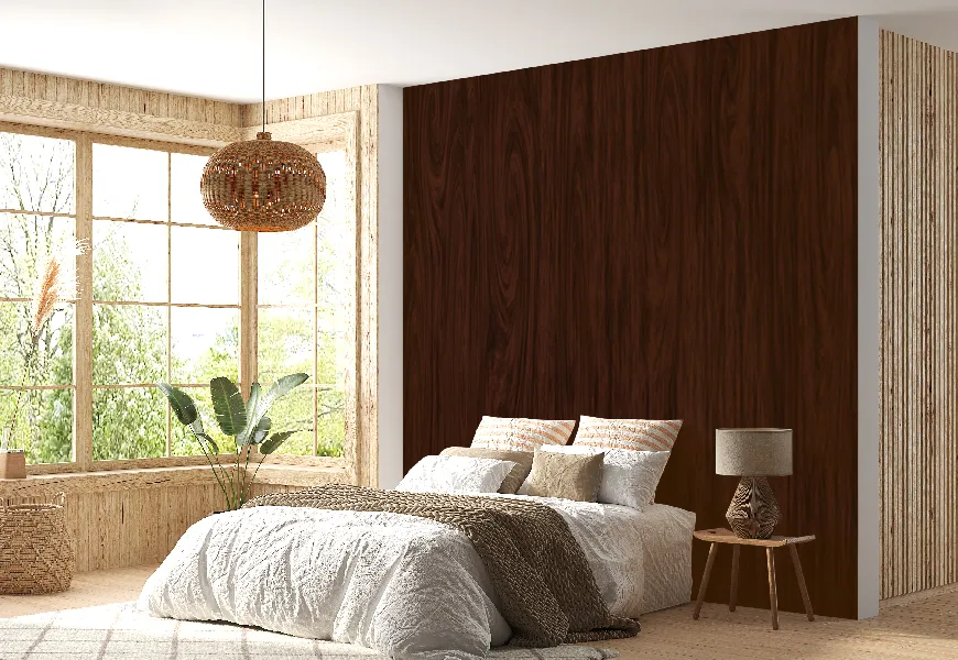 کاغذ دیواری اتاق خواب طرح چوب قهوه ای