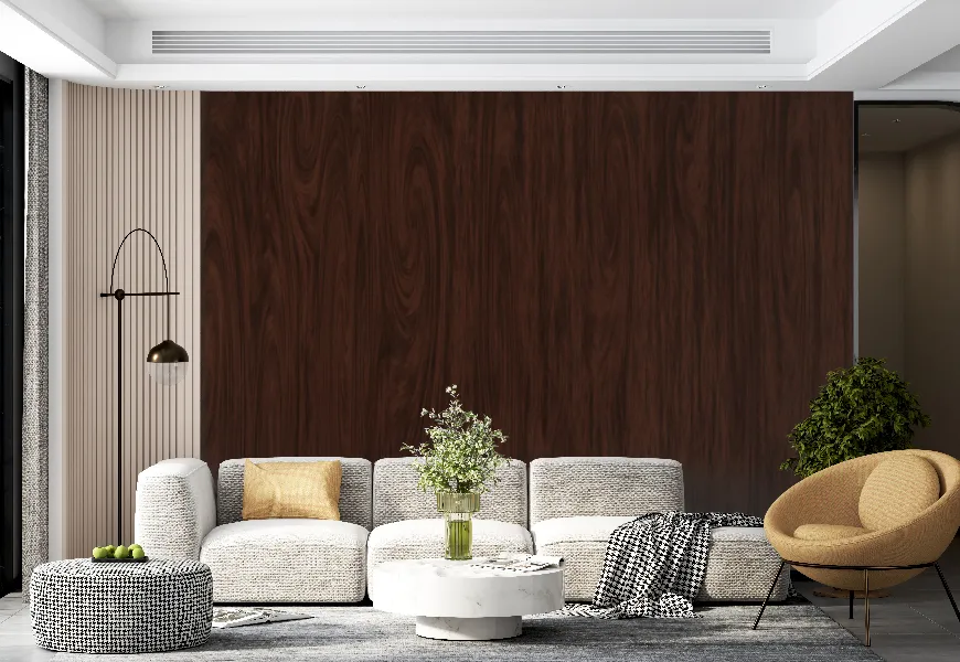 کاغذ دیواری پذیرایی طرح چوب قهوه ای