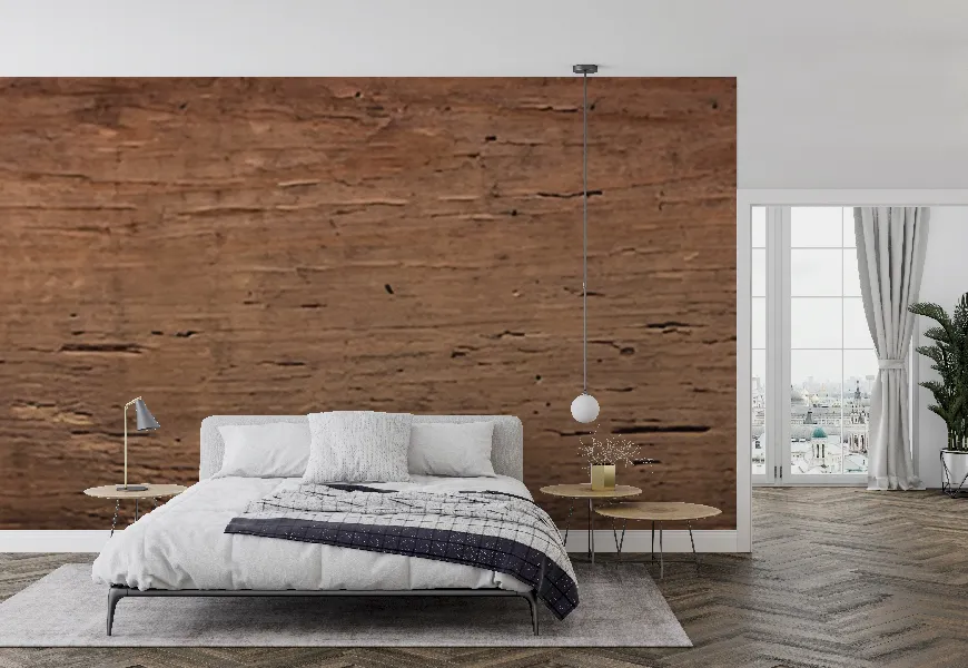 کاغذ دیواری سه بعدی اتاق خواب طرح چوب