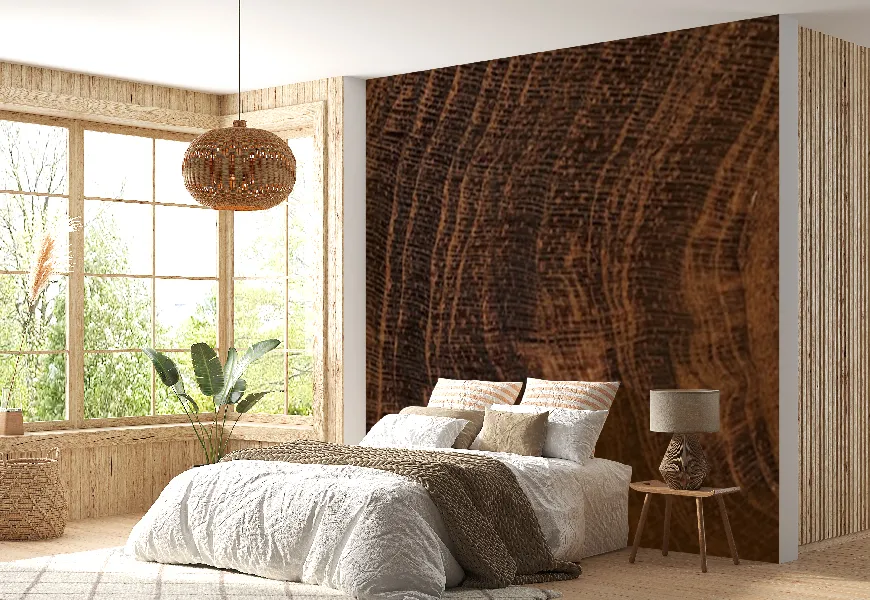 پوستر چوبی اتاق خواب طرح سطح برش درخت