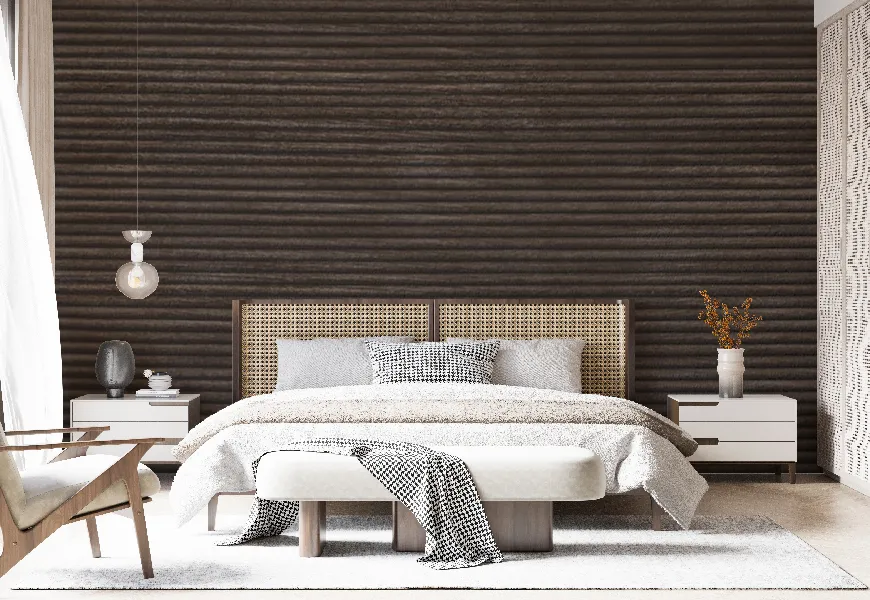 پوستر دیواری سه بعدی اتاق خواب طرح چوب باریک راه راه