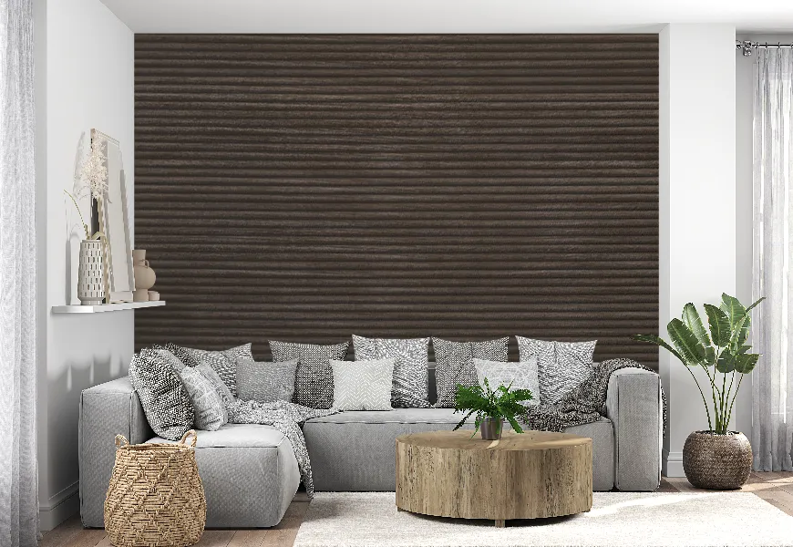 پوستر دیواری سه بعدی پذیرایی طرح چوب باریک راه راه