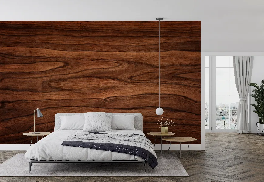 کاغذ دیواری چوبی اتاق خواب طرح سطح برش درخت