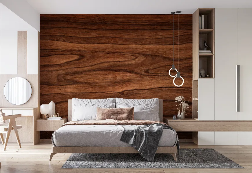 کاغذ دیواری چوبی اتاق خواب طرح سطح برش درخت