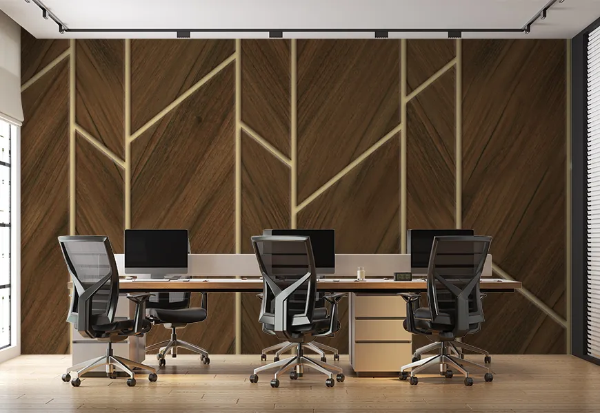 کاغذ دیواری چوبی اداری طرح هندسی